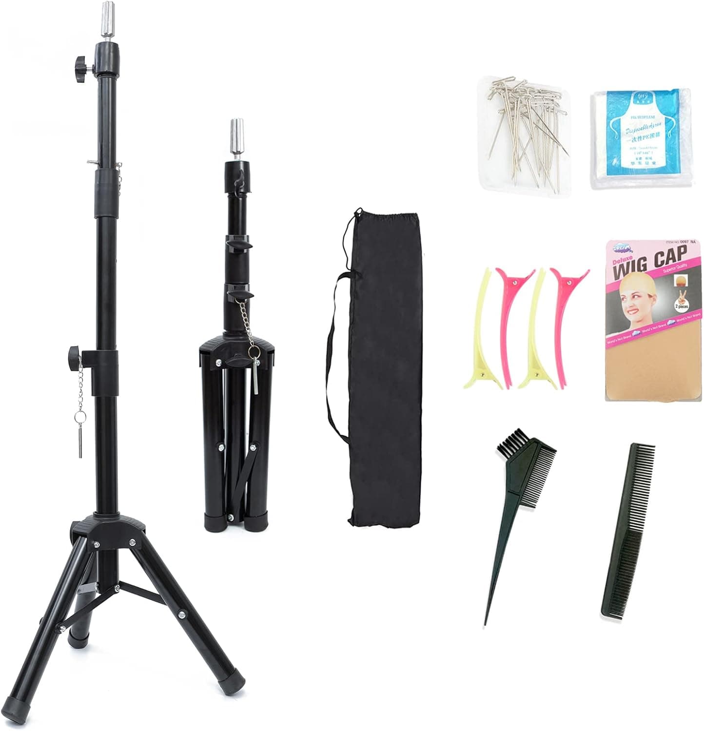 Wig Stand Tripod 55 Inch Wig Head Stand Adjustable Mannequin Head Stand Heavy Duty Wig Tripod Stand For Cosmetology Hairdressing Training Maniquins Head