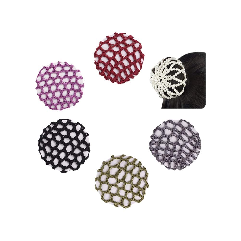 6 pcs Women Handmade Crohet Pearl Bun Cover Snood Ballet Dancer Hair Accessories (Set-2)