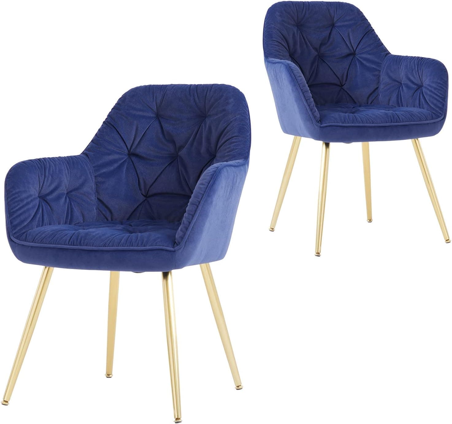 Gold Thumb Dutch Velvet Dinning Chair Set of 2 Mid-Back Accent Chair Modern Leisure Armchair with Gold Plating Legs Upholstered Living Room Chair (Blue-2PCS)