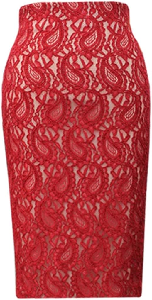 Hot Gal Women's Plus Size Lace Bodycon Pencil Evening Midi Skirt