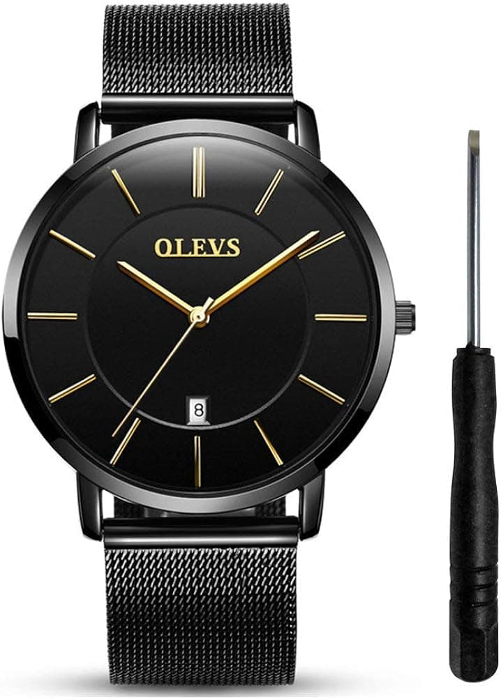Ultra Thin Watches with Date for Men Waterproof Mesh Strap Watch Mens Unique Watch Fashion Stainless Steel Simple Big Face Dial Quartz Wristwatches with Date Window
