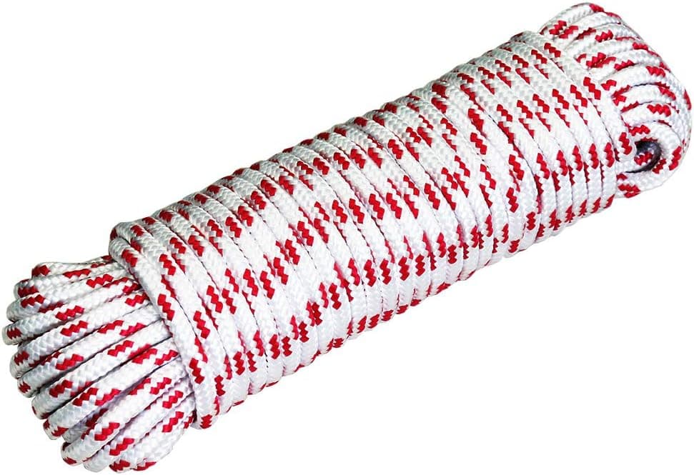 TrailMax Highline Rope, Secure 4-5 Horses in Your Back-Country Camp or Around The Ranch, 100 Feet of 3/8" Multi-Filament Solid Braid Polypropylene Rope with Red Tracers