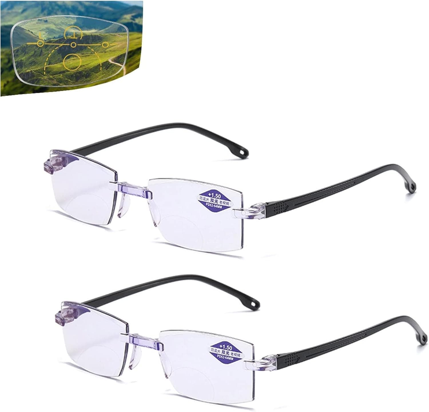 2pcs Sapphire Anti-blue Progressive Far and Near Dual-use Reading Glasses, Anti Blue Ray Reading Glasses, Progressive Multifocus Reading Glasses Men Women (+3.00/FOR 60-65)