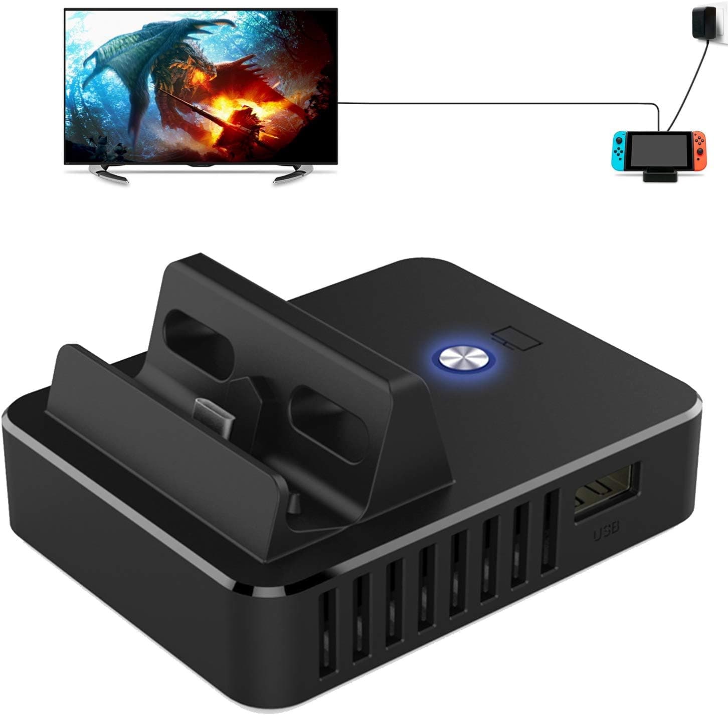 Switch Dock Replacement, Kinvoca Portable Switch Docking Station for Nintendo Switch with Advanced PD Protocol, HDMI 2.0A, One USB 3.0 Port and Two USB 2.0 Port
