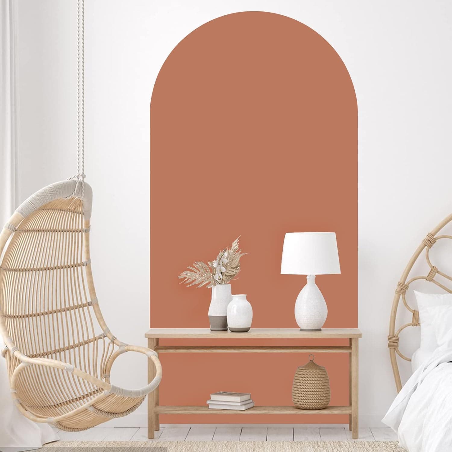 Boho Arch Wall Decal Decor, Oppro Modern Boho Decor Arch Wall Sticker for Living Room Bedroom Nursery, Peel and Stick Arch Wall Art Headboard Hotel Bohemian Decoration, 70”x32”,Morandi Colors (Terracotta)