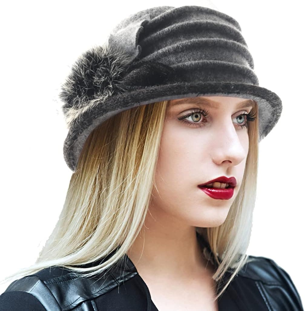 Women Berets Hat Winter Vintage Wool Dress French Beret Cloche Bucket Hats 1920s