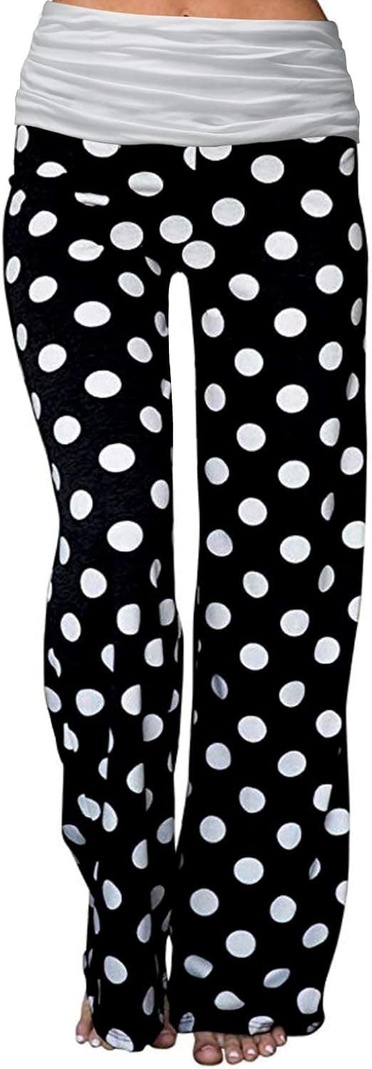 Gracyoga Women's Comfy Pajama Pants Wide Leg Lounge Palazzo Yoga Pants Stretch Casual Floral Print Fold Waist Pants