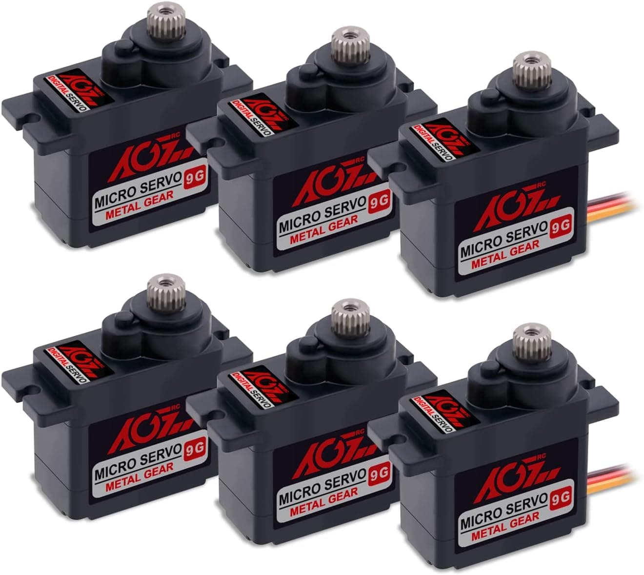 6PCS AGFRC Micro Servo Servo Motor Kit - 2.2KG Metal Gear Digital RC Servo for RC Helicopter Airplane Boat Controls, Control Angle 180° (B9DLM)
