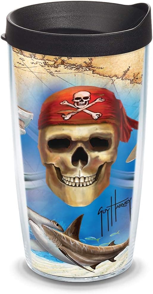 Tervis Made in USA Double Walled Guy Harvey Insulated Tumbler Cup Keeps Drinks Cold & Hot, 16oz, Pirate