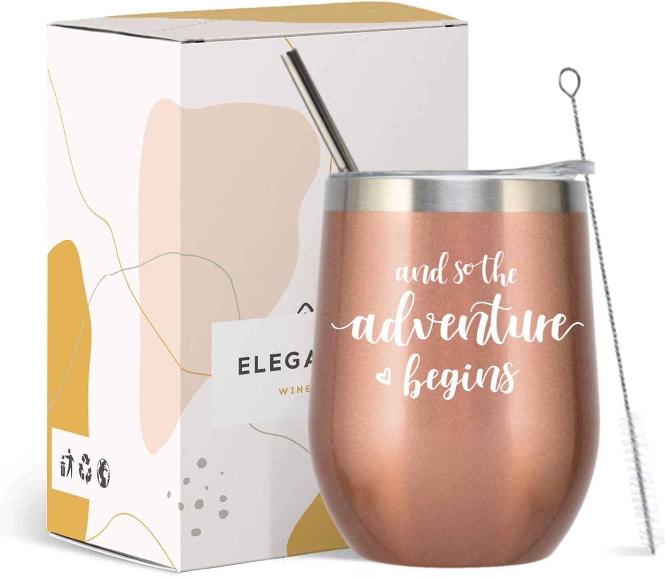 ELEGANTPARK Graduation Gifts for Women And So The Adventure Begins Wine Tumbler New Jobs Retirement Going Away Gifts for Friends Coworker Teacher Nurse Rose Gold Wine Tumbler with Lid for Women