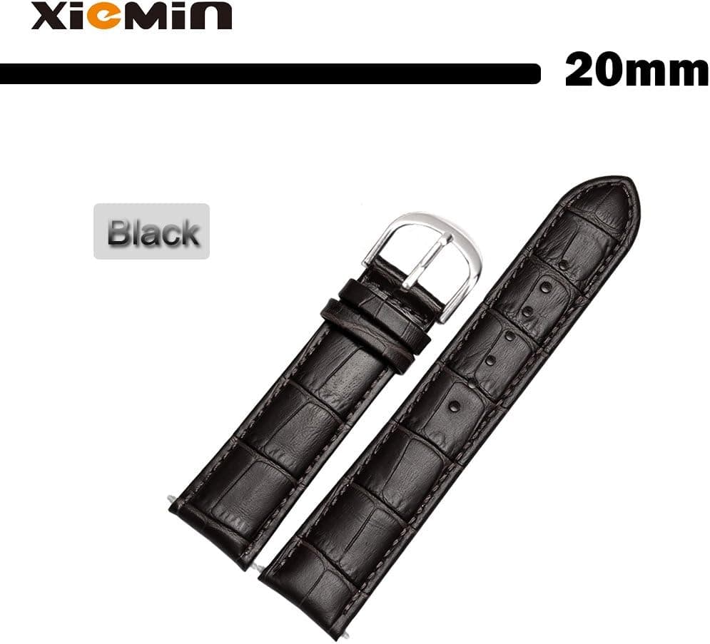 GOOQ 20mm Replacement Croco Grain Leather Watch Band Stainless Steel Pin Buckle Strap for Pebble Time Round (Width 20mm), Samsung Galaxy Gear S2 Classic Watch and More 20mm Width Watches (Black)