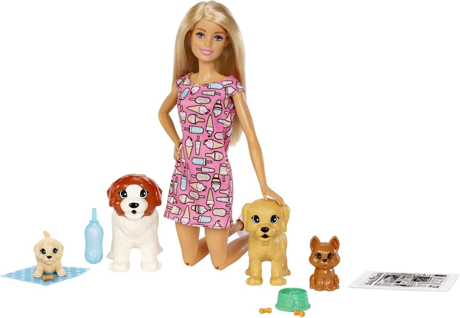 Barbie Doggy Daycare Doll & Pets Playset with 4 Dogs & Accessories, Color Change & Potty Feature, Blonde Fashion Doll [Amazon Exclusive]