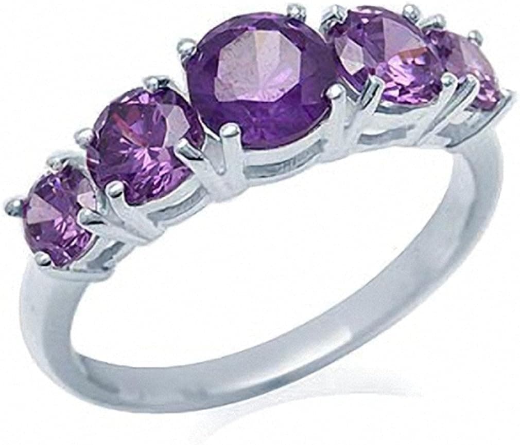 Silvershake 5 Stone Amethyst Purple Cubic Zirconia 925 Sterling Silver Ring