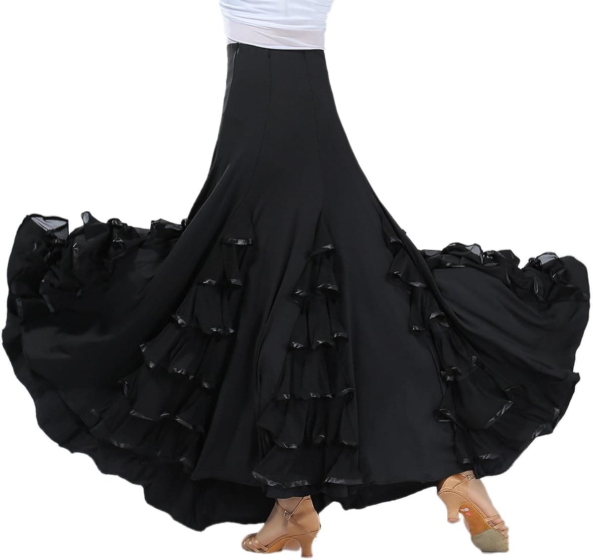 Whitewed Long Modern Flamenco Waltz Standard Ballroom Dance Fancy Training Skirt