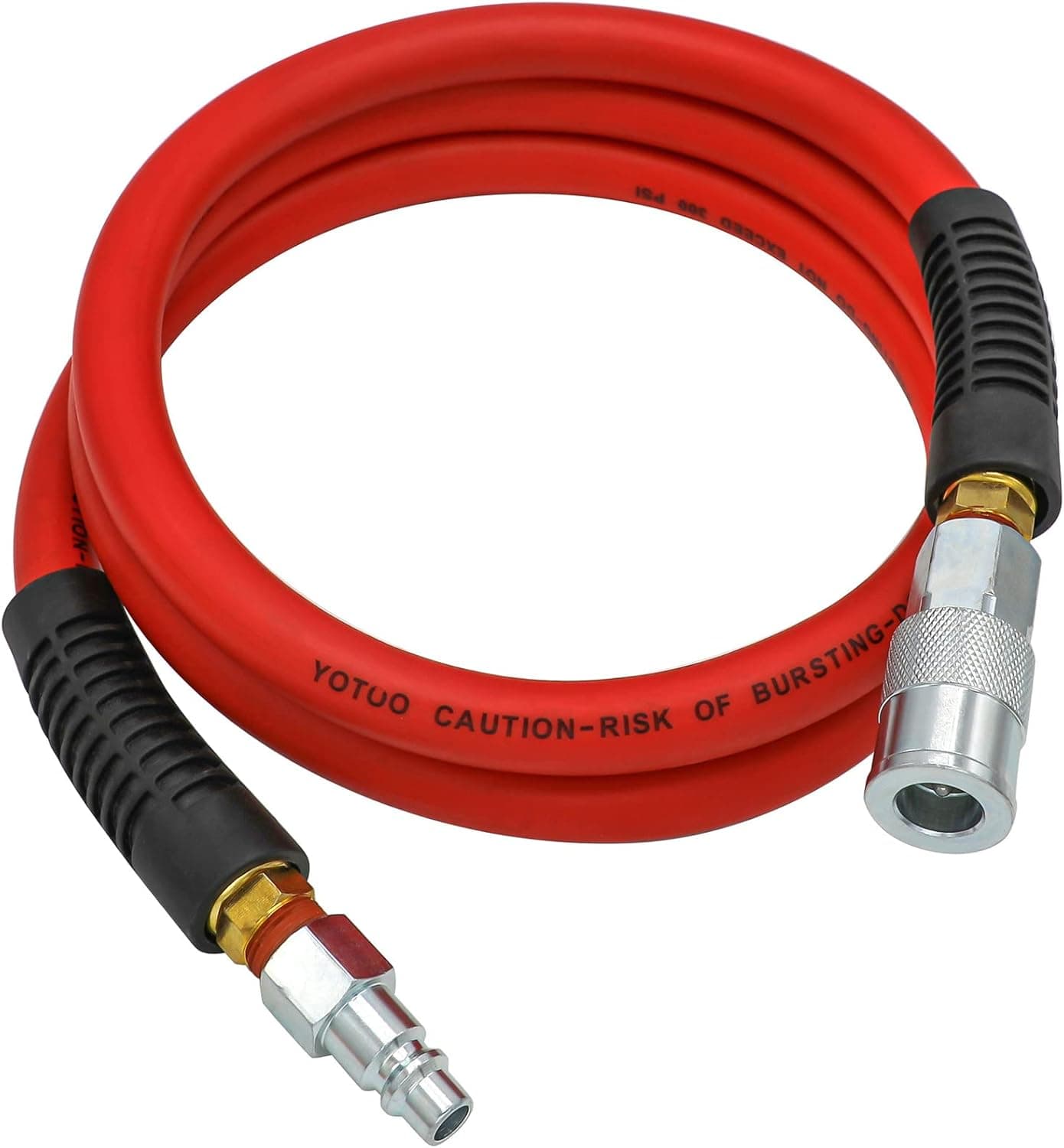 YOTOO Hybrid Lead-in Air Hose 1/2-Inch by 6-Feet 300 PSI Heavy Duty, Lightweight, Kink Resistant, All-Weather Flexibility with 3/8" Industrial Quick Coupler and Plug, Red