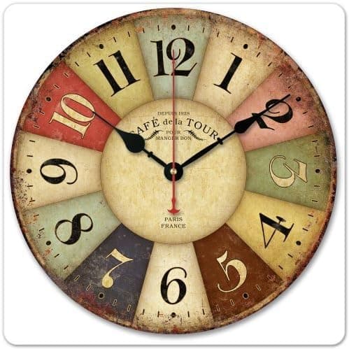 Decho 12" Vintage France Paris Colourful French Country Tuscan Style Paris Wood Wall Clock (1, Tuscan) (Tuscan)