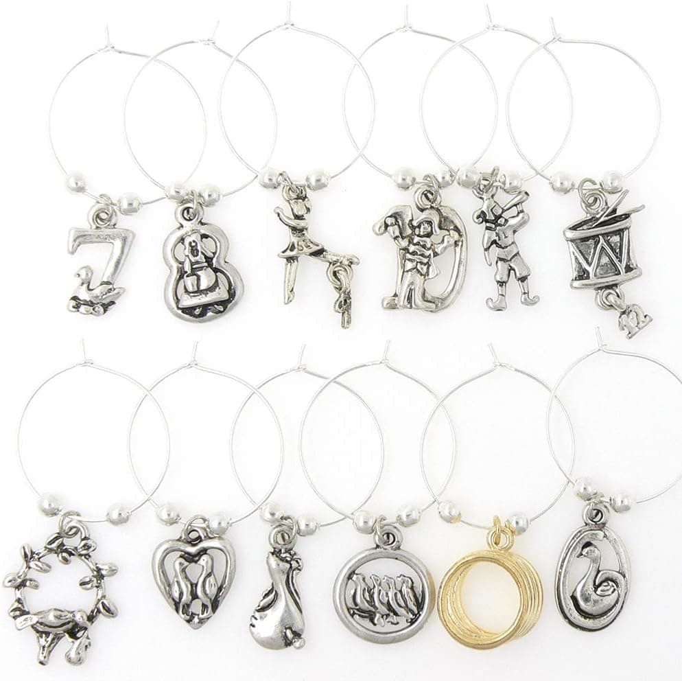 12 Days of Christmas Wine Glass Charms