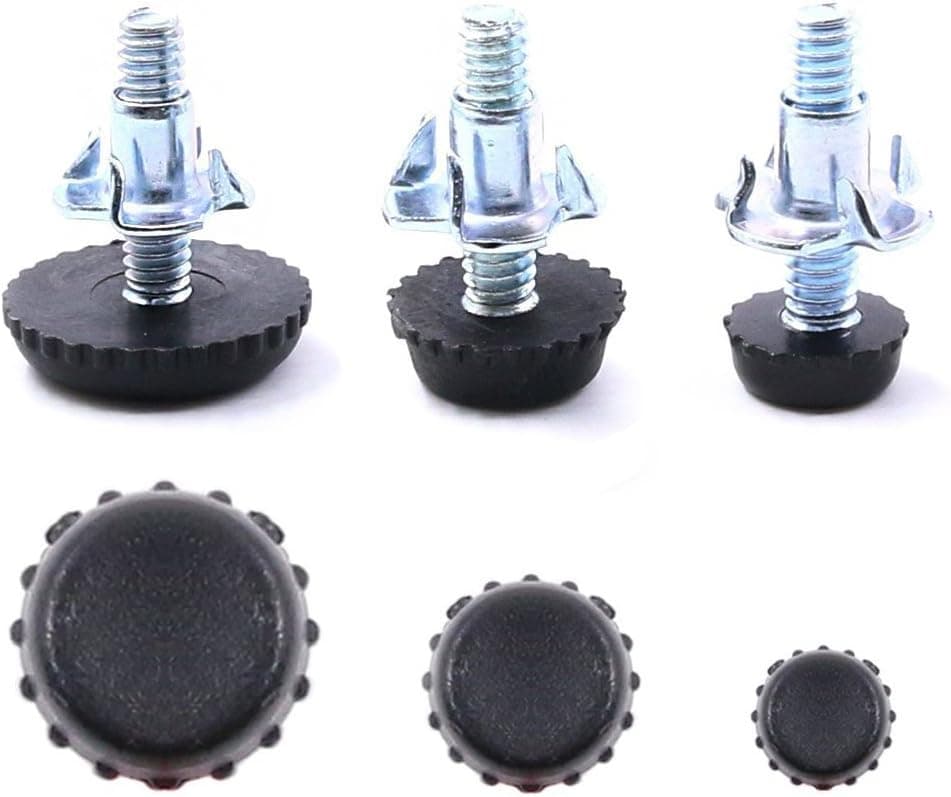 Glarks 36-Pack 3 Size Screw On Black Glides Adjustable Furniture Foot Levelers with 35Pcs T-Nuts, 72pcs Total