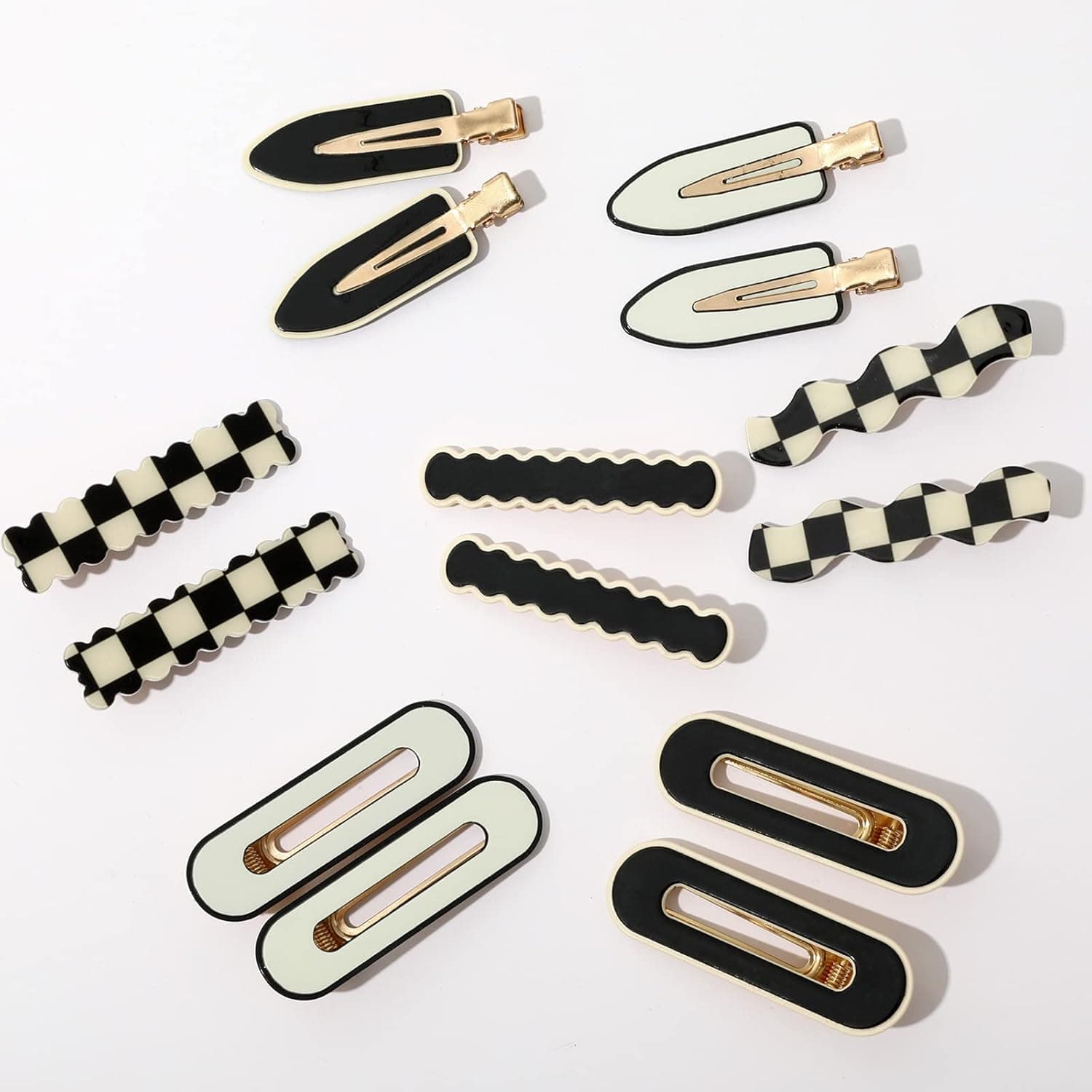 Whaline 14Pcs Hair Clips White Black Checker Hair Pin No Bend Hair Clips No Crease Wave Geometric Duckbill Clip Korean Styling Hair Barrettes for Girls Women Toddlers Party Hair Accessories
