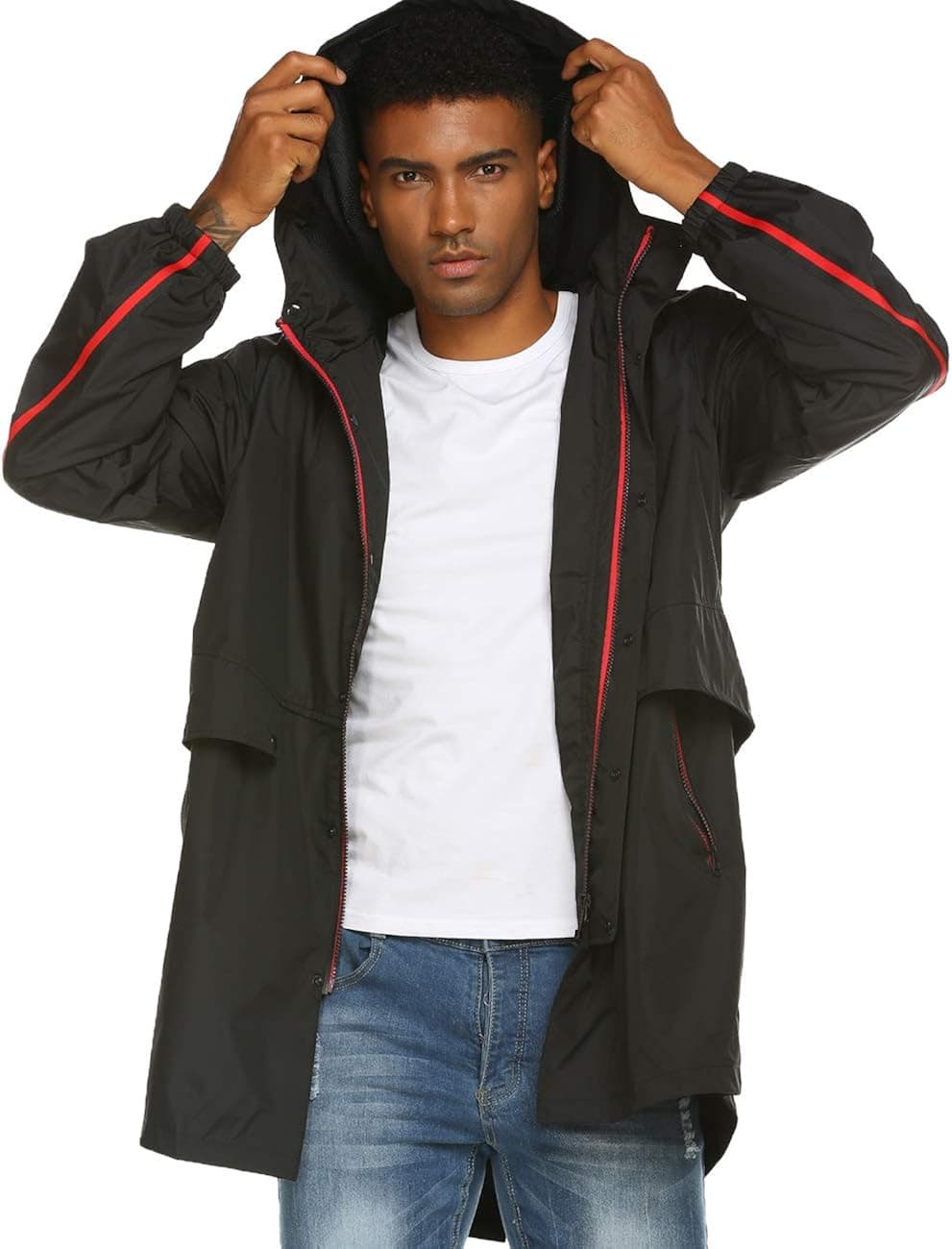 Avoogue Mens Breathable Rain Jacket Waterproof with Hood Windbreaker All Weather