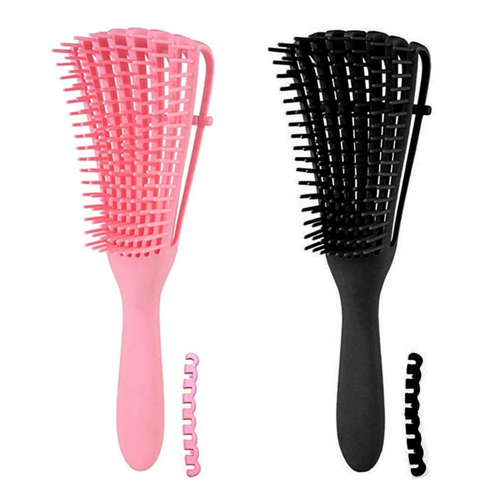 Detangling Brush for Curly Hair, Black Hair Detangler - Afro Textured 3a to 4c Kinky Wavy for Wet/Dry/Long/Thick/Curly Hair, Knots Detangler Scalp Massage Comb (2 Pack Pink-Black)
