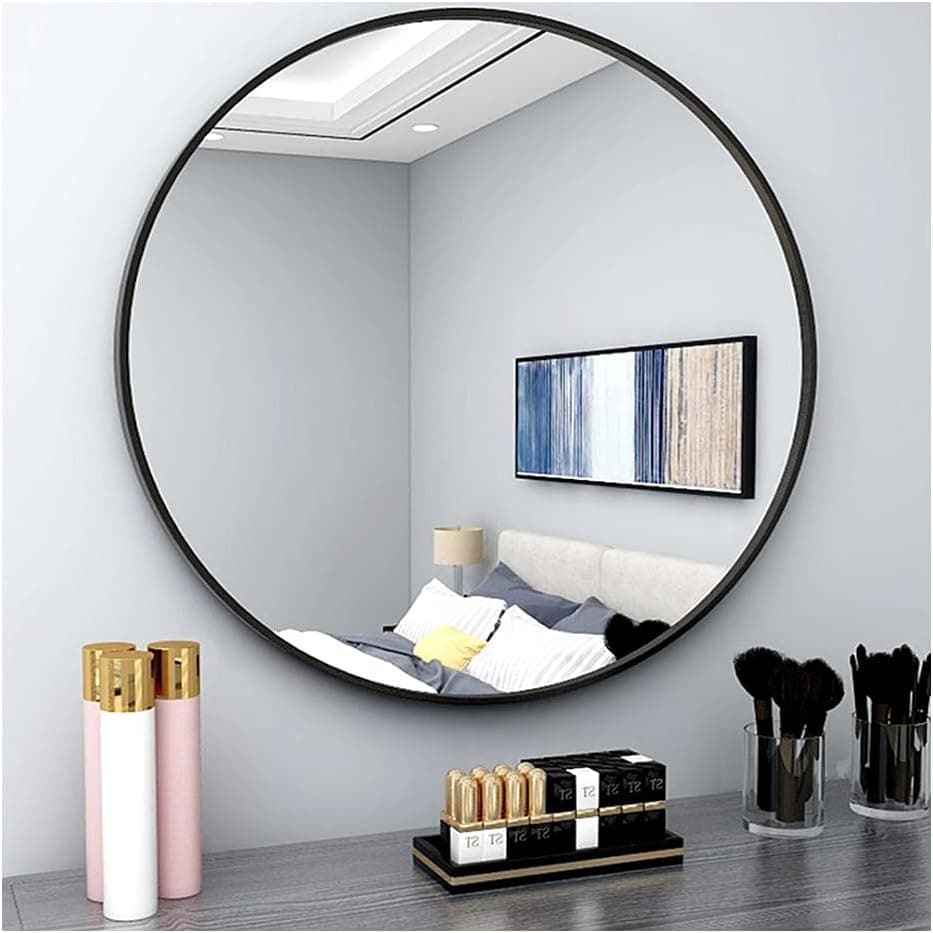 Round 30x30 Inch Wall Mirror Modern Metal Black Frame Mirror for Bathroom, Living Rooms, Entryways, Dresser Mirror Vanity Mirror