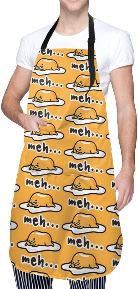 Cute Anime Eggs Bib Apron with 2 Pockets for Men Women, Adjustable Kitchen Aprons with Extra Long Ties Waterdrop Resistant for Cooking, Grill and Baking