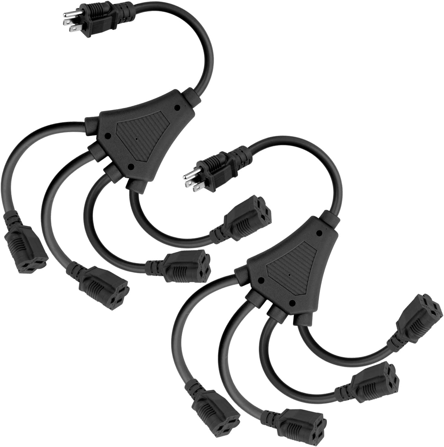 2 Pack KASONIC 20 Inch 1 to 4 Extension Cord Splitter, 16/3 SJTW 3 Prong Power Cord, Indoor and Outdoor Use, ETL Listed, Black
