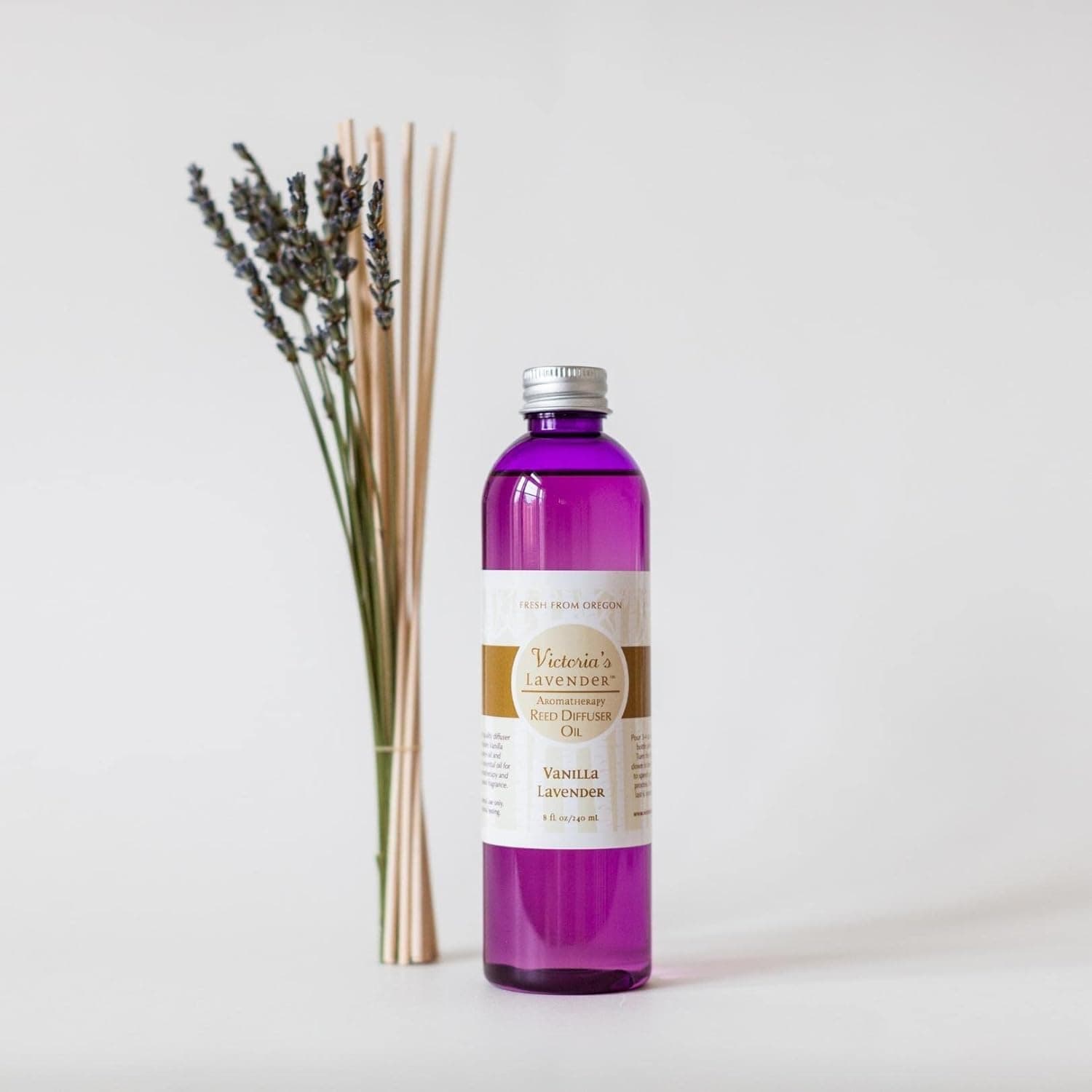 Vanilla Lavender Essential Oil Reed Diffuser Refill — Natural Aromatherapy Essential Oil for Reed Diffusers — Essential Oils for Diffusers, Home & SPA by Victoria's Lavender — Up to 1 Year Supply, 8oz
