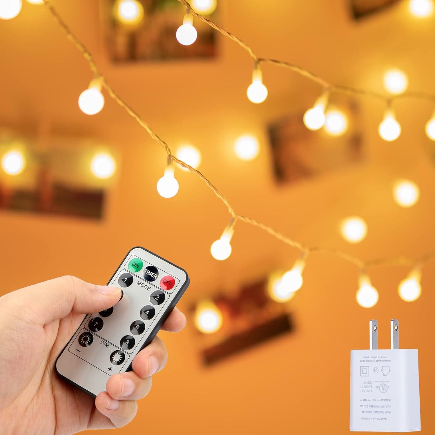 koopower 20ft String Lights with 50 Led Globe, Timer, Remote (Dimmable, 8 Program), Weather Resistant String with 5V USB Plug, Warm White