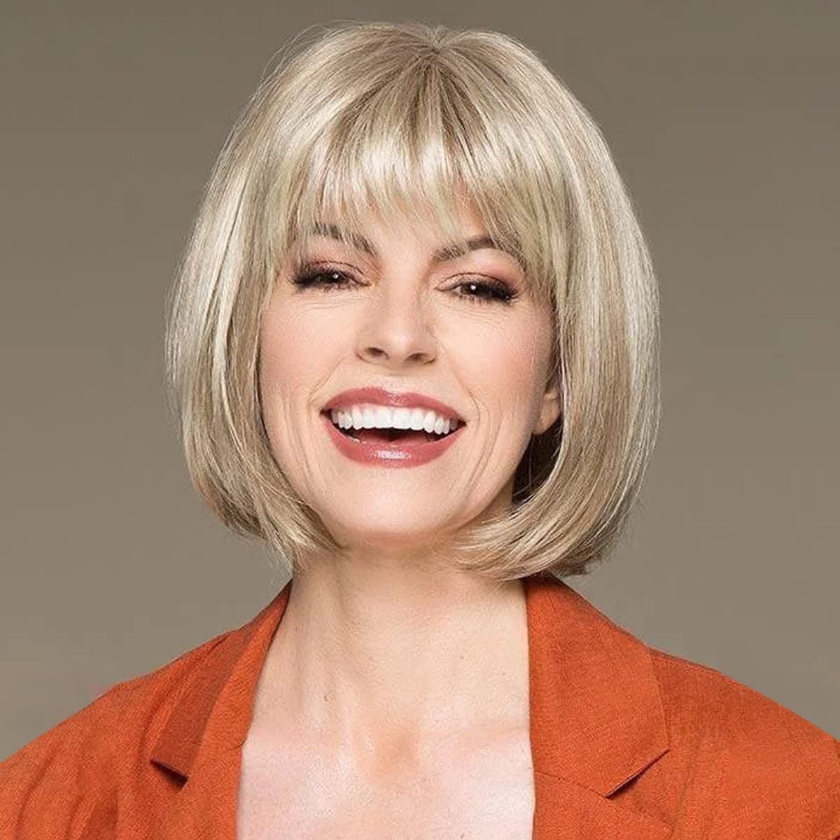 Creamily Blonde Bob Wig with Bangs 12 inch Short Platinum Blonde Wig With white Root Synthetic Wigs for Cosplay Wigs Daily Party Wigs