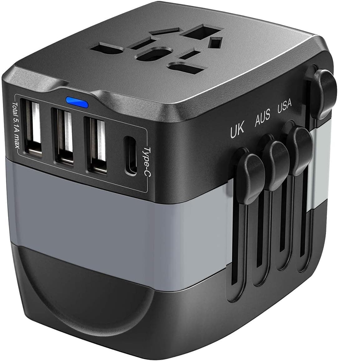 PANSHAN Power Adapter European International Travel Adapter 2400W Universal 1 Smart Type-C & 3 USB All in one Power Plug Adapter for high Power appliances for UK, EU, AU, US, Over 170 Countries