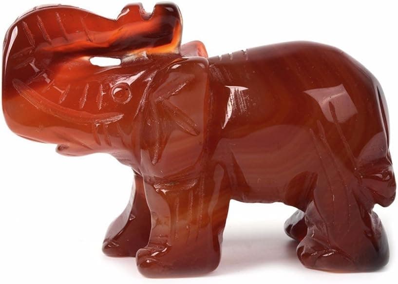 Carved Redish Agate Gemstone Elephant Healing Guardian Statue Figurine Crafts 2 inch