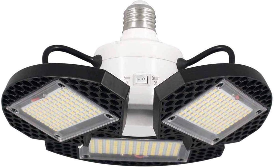 Motion Activated LED Garage Lights 100W Deformable LED Garage Ceiling Lights12500 LM Led Shop Lights for Garage, led Garage Lights Motion Sensor Garage Lights with 3 Adjustable Panels100W Motion 1PK