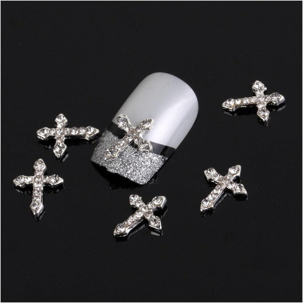 Adored Cross Shape 10 Pieces Silver 3d Alloy Nail Art Slices Glitters DIY Decorations