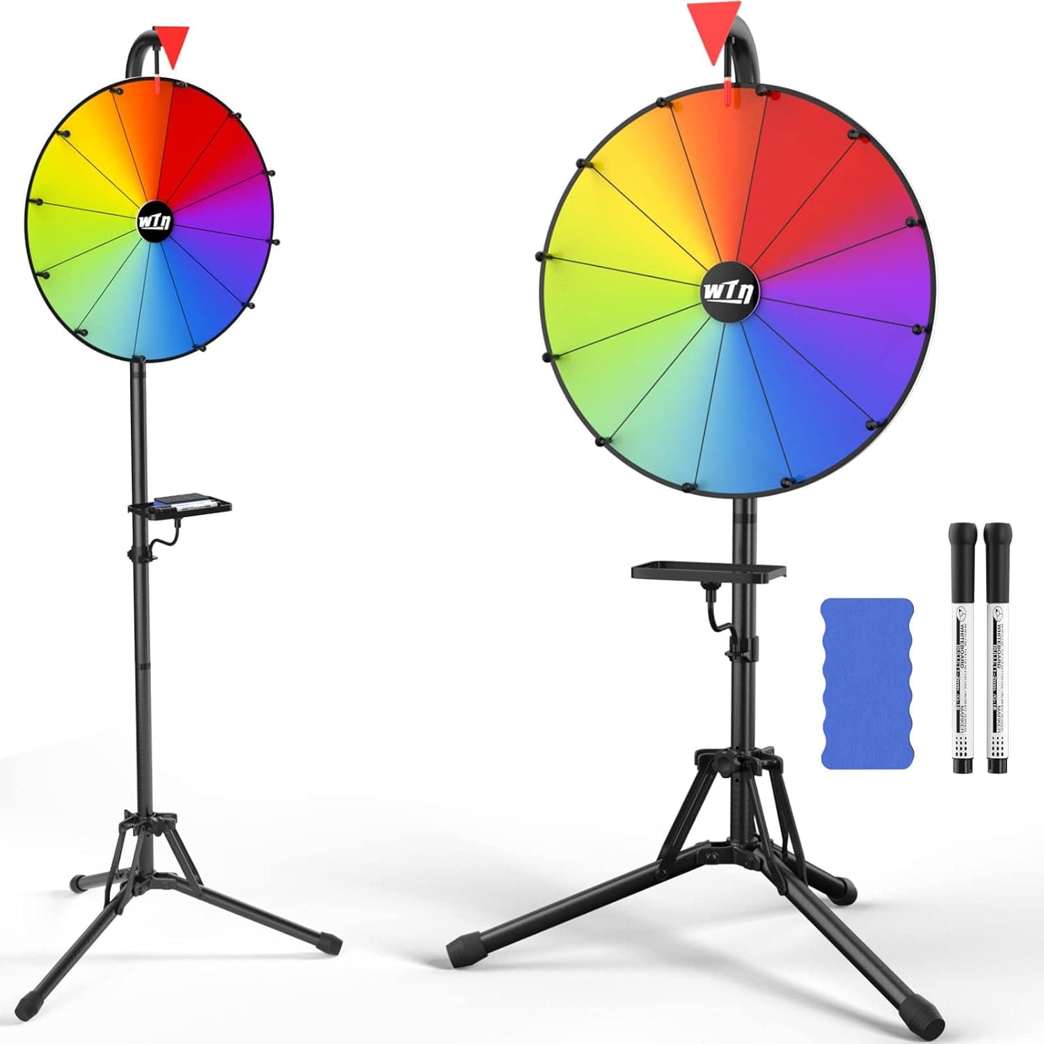 16 Inch Prize Wheel - Spinning Wheel with Folding Tripod Floor Stand, Height Adjustable Wheel Spinner, 12 Color Slots Raffle Wheel with 2 Dry Erase Markers & Eraser for Carnival, Fortune Spinning Game