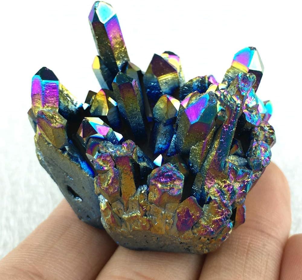 Zhenxigg Natural Rainbow Titanium Coated Quartz Crystal Cluster Geode Mineral Gemstone Specimen Healing Home Decoration (Rainbow, 30g)