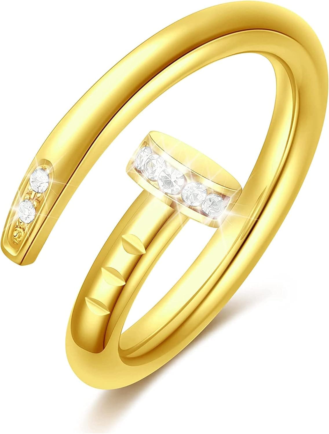 Muior Wrap Nail Ring for Women - Personalized High-Class Style with Diamonds - Non-Tarnishing 18K Gold/White Gold Plated Jewelry Featuring Sparkling Statement Ring for Women and Girls (7)