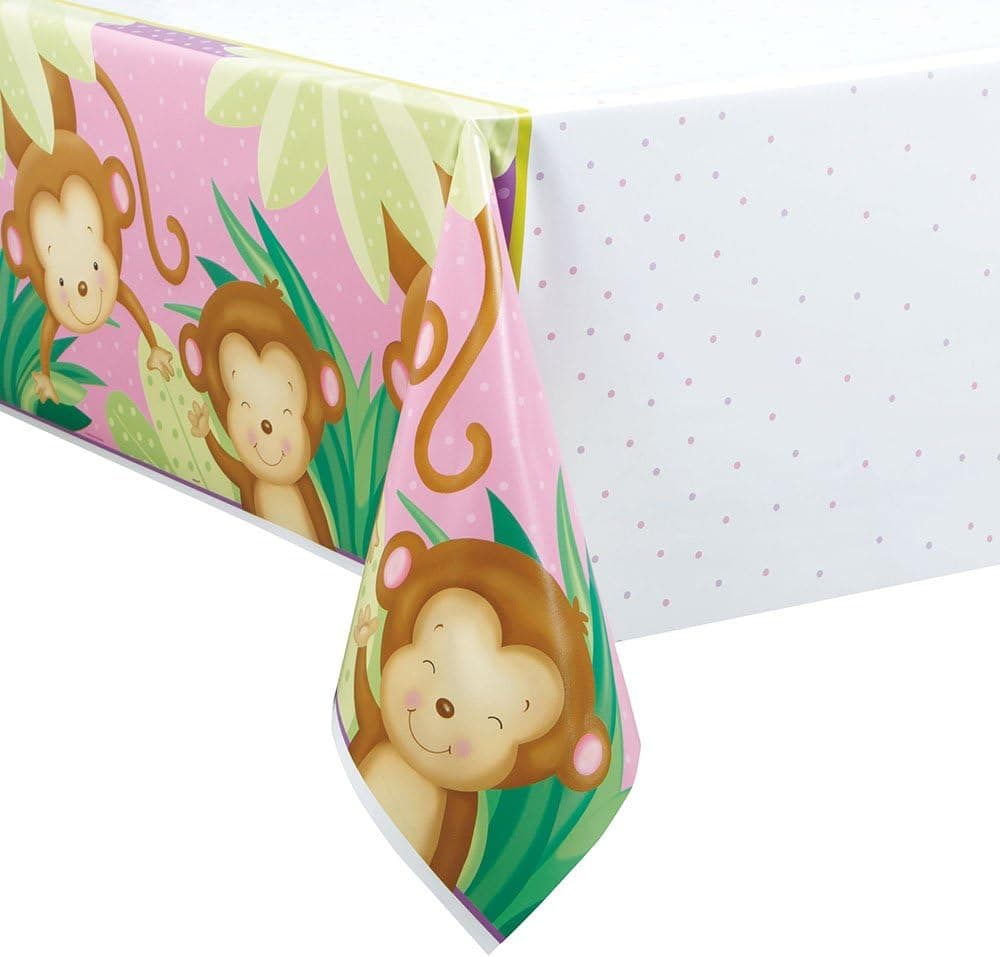 Girl Monkey Baby Shower Plastic Tablecloth, 84" x 54"