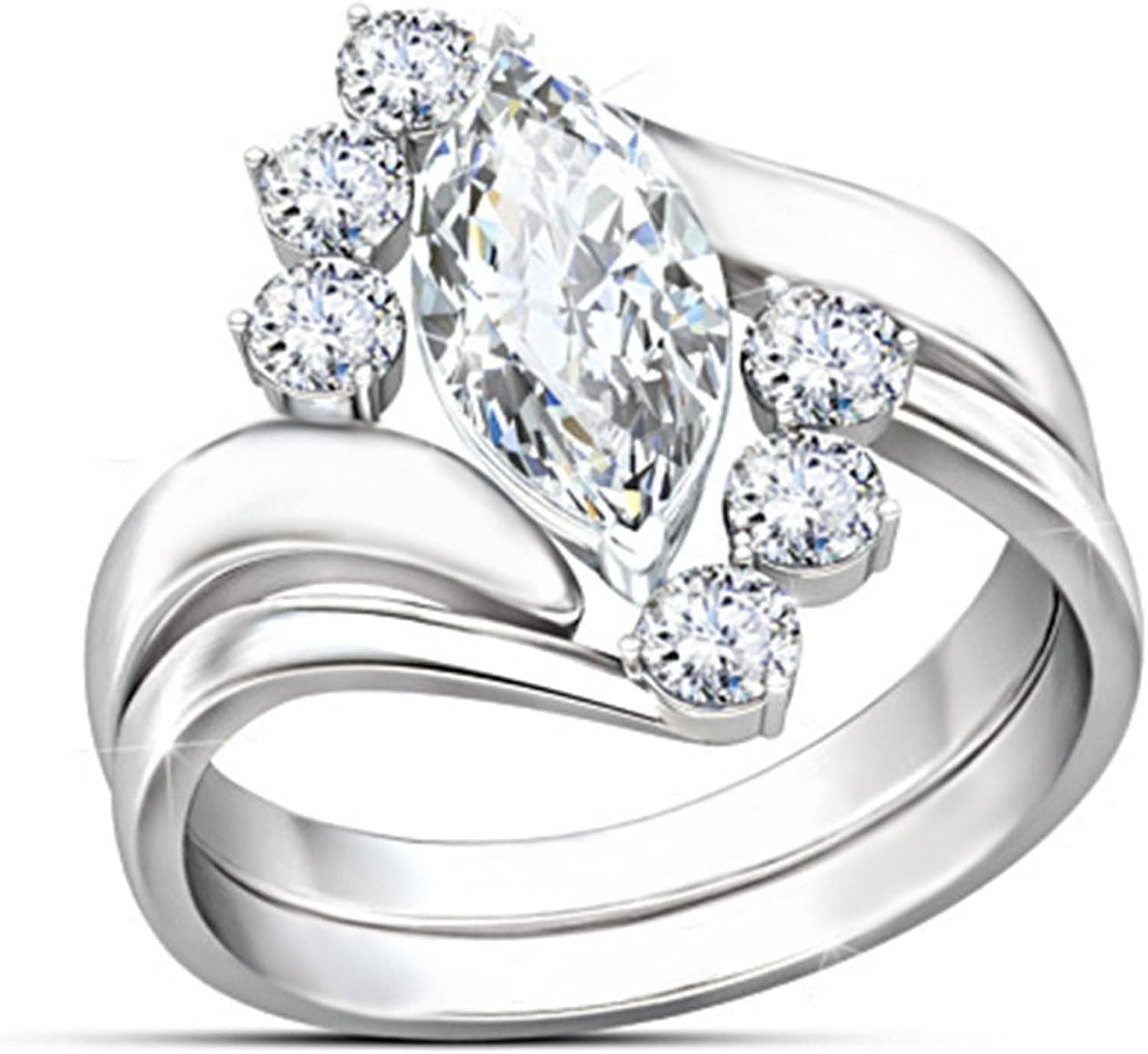 Psiroy 925 Sterling Silver Created Blue Topaz Filled 5 Stone Engagement Ring Band