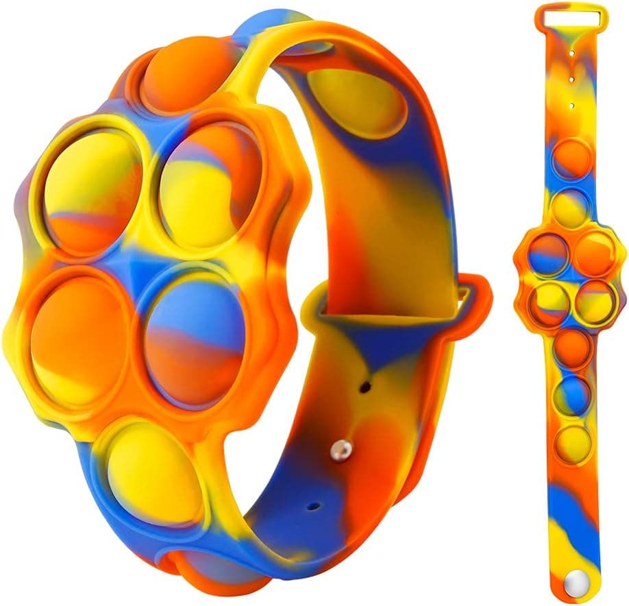 sincewo Wristband Fidget Toys, Push Pop Bubble Sensory Fidget Bracelet Anxiety Stress Relief Wrist Band Push pop pop Toy Hand Finger Press Silicone Bracelet Toy for Kids Adults (red Blue)