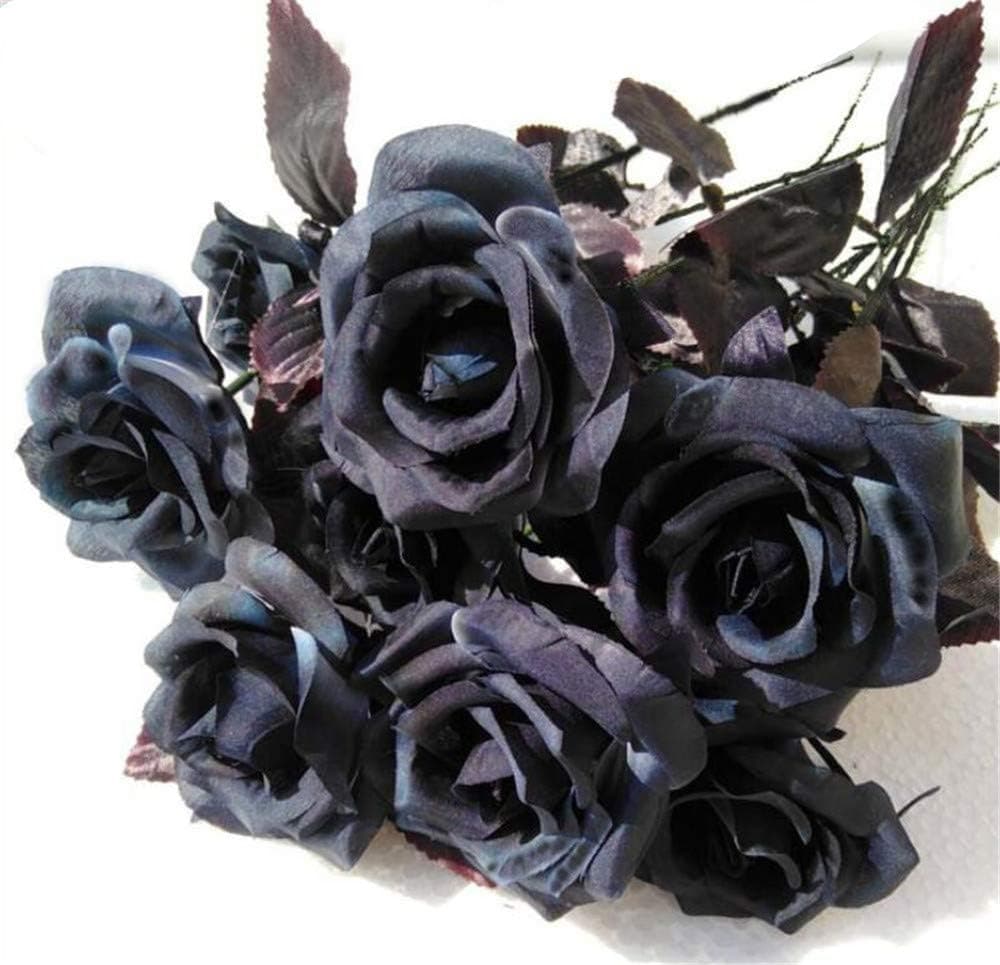 Bivilictek 10Pc Artificial Rose Silk Flower Wedding Bouquets Christmas Home Decor (Black Rose)