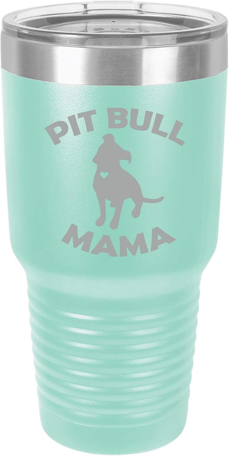 Tumbler Stainless Steel Vacuum Insulated Travel Mug Pit Bull Mama (Teal, 30 oz)