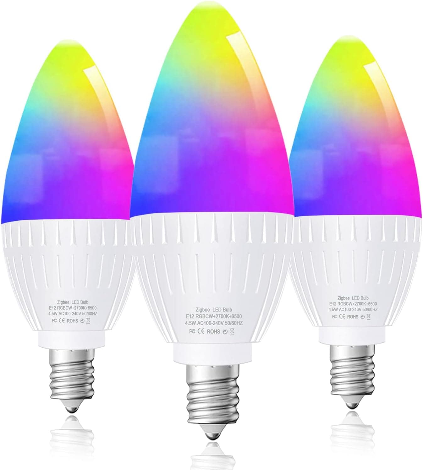Smart Light Bulbs,Bluetooth Bulb,E12 Smart Bulbs Works with SmartThings,Alexa and Google Home (Hub Required) ,Smart Home Lighting with Voice Control, for Party,Bedroom3 Pack