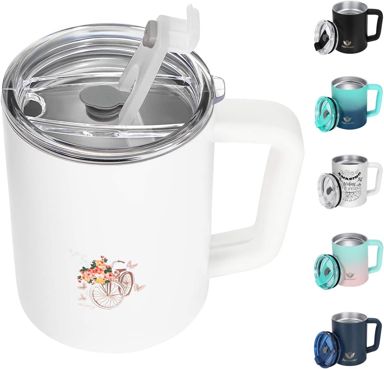 Insulated Coffee Mug, 14 Oz Stainless Steel Coffee Mug With Lid Handle & Soft Handle Cover, Double Wall Vacuum Insulated Coffee Mugs Spill Proof BPA-Free Travel Mug Tumbler For Hot Cold Drinks