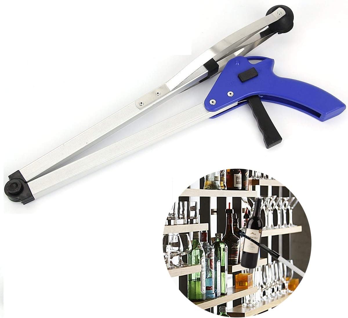 Reacher Grabber Tool, Airlxf Aluminium Alloy 32" inch Foldable Pick Up Reaching Tool for Elderly Lightweight Extra Long Handy Trash Claw Grabber Arm Extension (Blue)