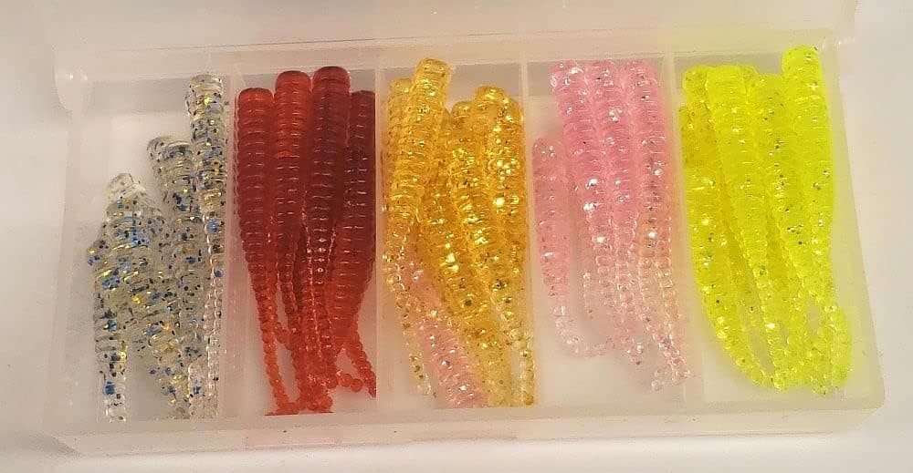 Moose Baits Pintail Soft Baits - Bait Box Fishing Gear Kit for Crappie Sunny Trout Bluegill Panfish - 50 Count with Storage Container - for Freshwater Fishing Trout Magnet