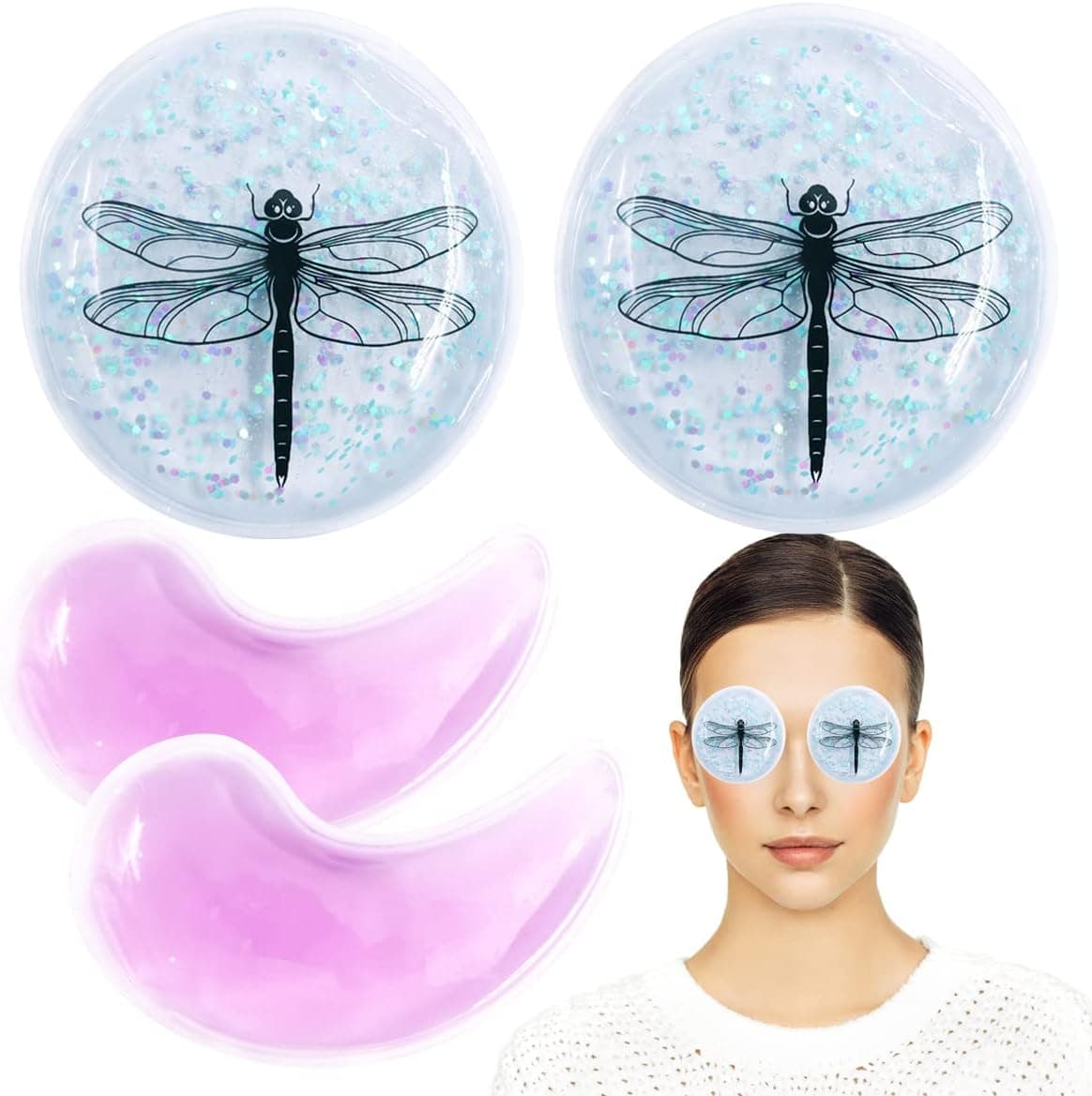 Reusable Gel Eye Pad, Cooling Eye Pads Reusable Small Ice Pack Under Eye Patches, Eye Hot Cold Treatment Pack for Redness, Pain Relief and Eye Relax (Dragonfly)