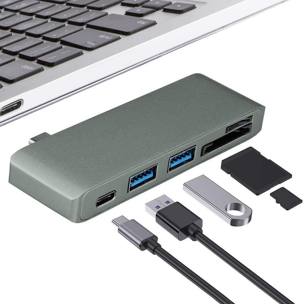 ElementDigital 5-in-1 Multiport USB-C Hub with Type-C Port Update Sd Micro Sd Card Slot + 2 USB 3.0 Charging Port+USB Type C 3.1 Port for MacBook Pro Air 2020 2019 13/15/16'' &Xps More Devices (Gray)
