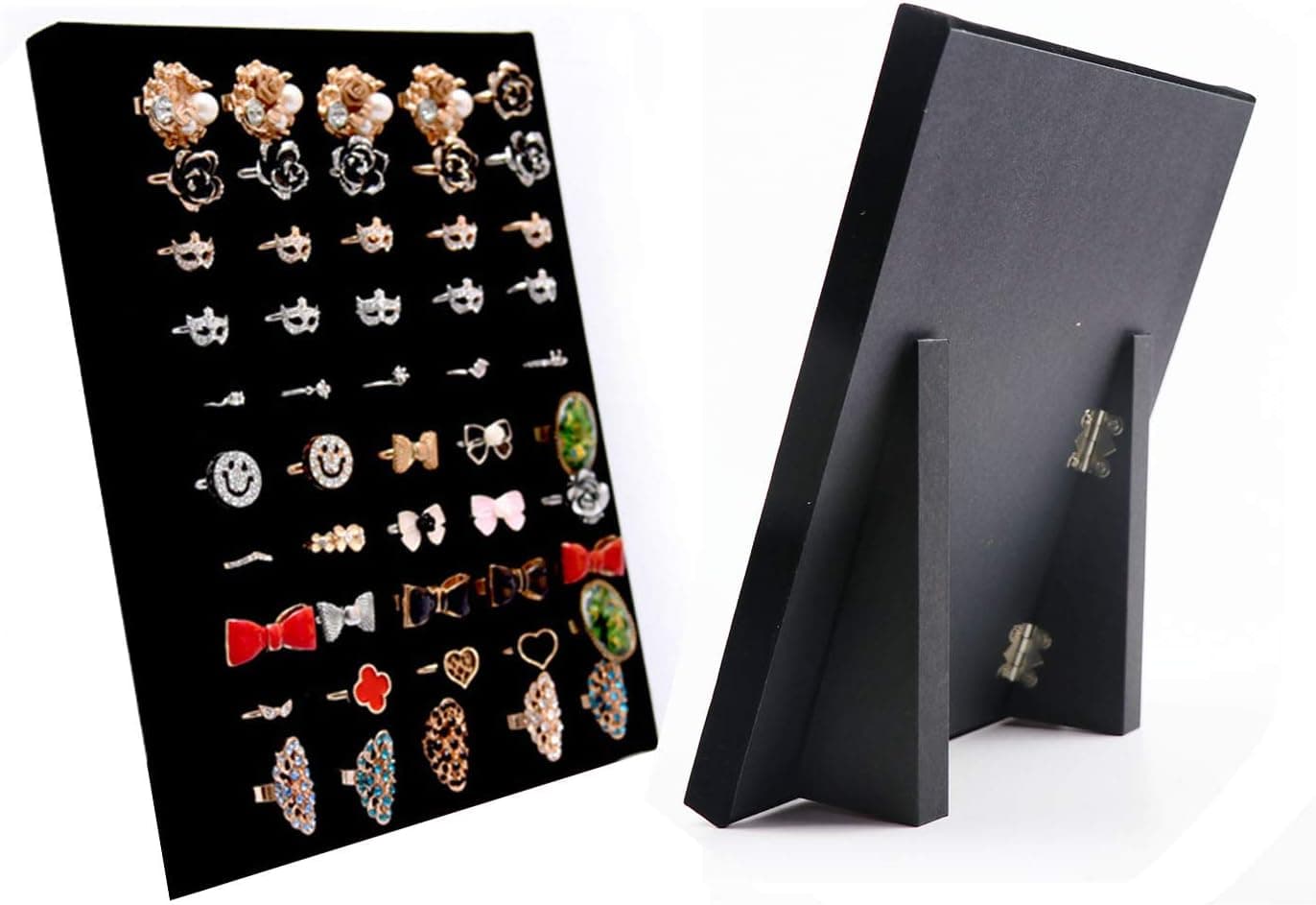 Homeanda Black Foldable Velvet L-Shaped 50 Slots Ring Earring Jewelry Display Tray Organizer Holder (Foldable L-Shaped 50 Slots-Black)